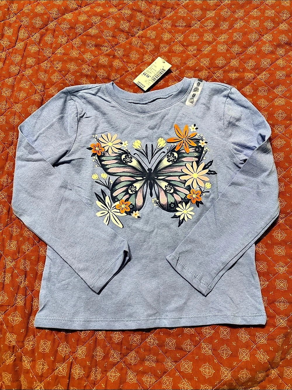 PLACE Long Sleeve Butterfly Tee in Blue Size 4 NWT